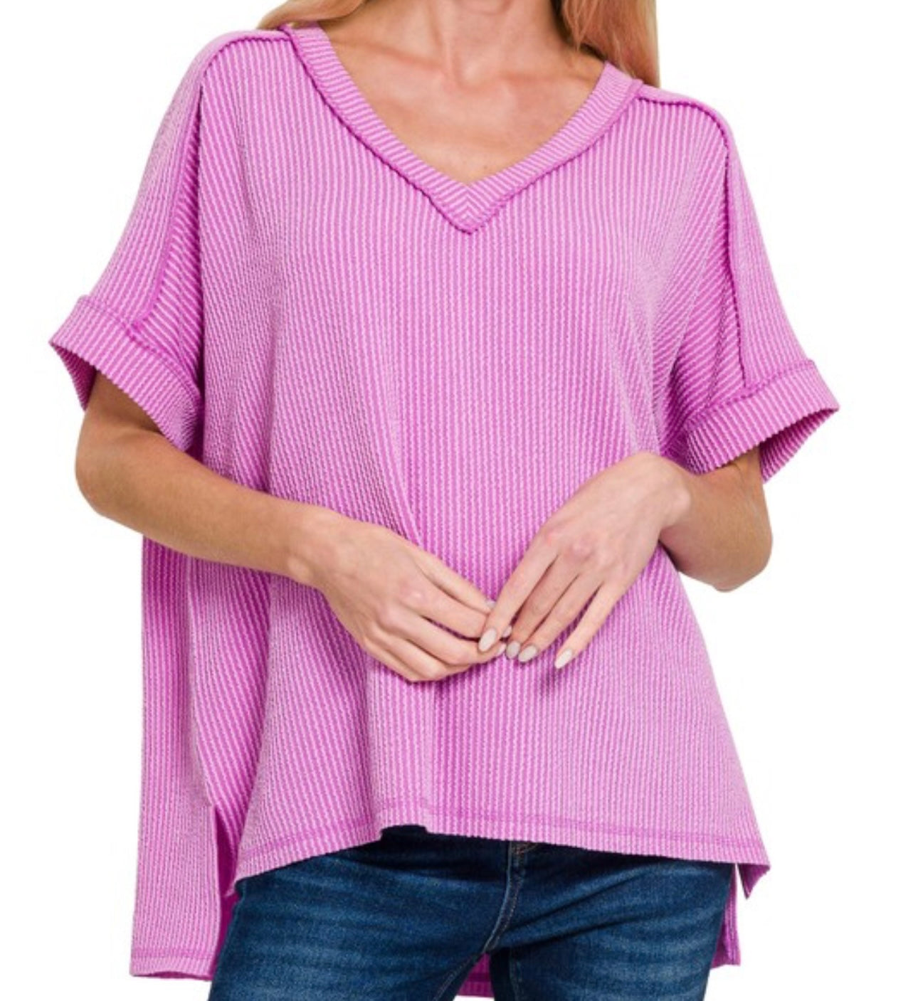 V Neck Ribbed Top