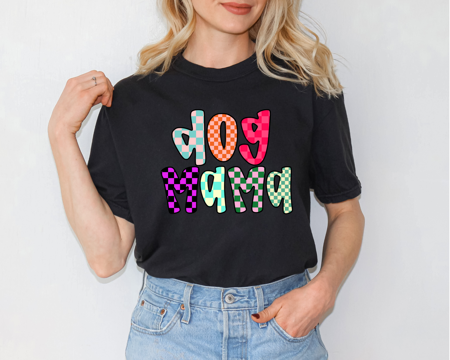 Checkered Dog Mama Tee