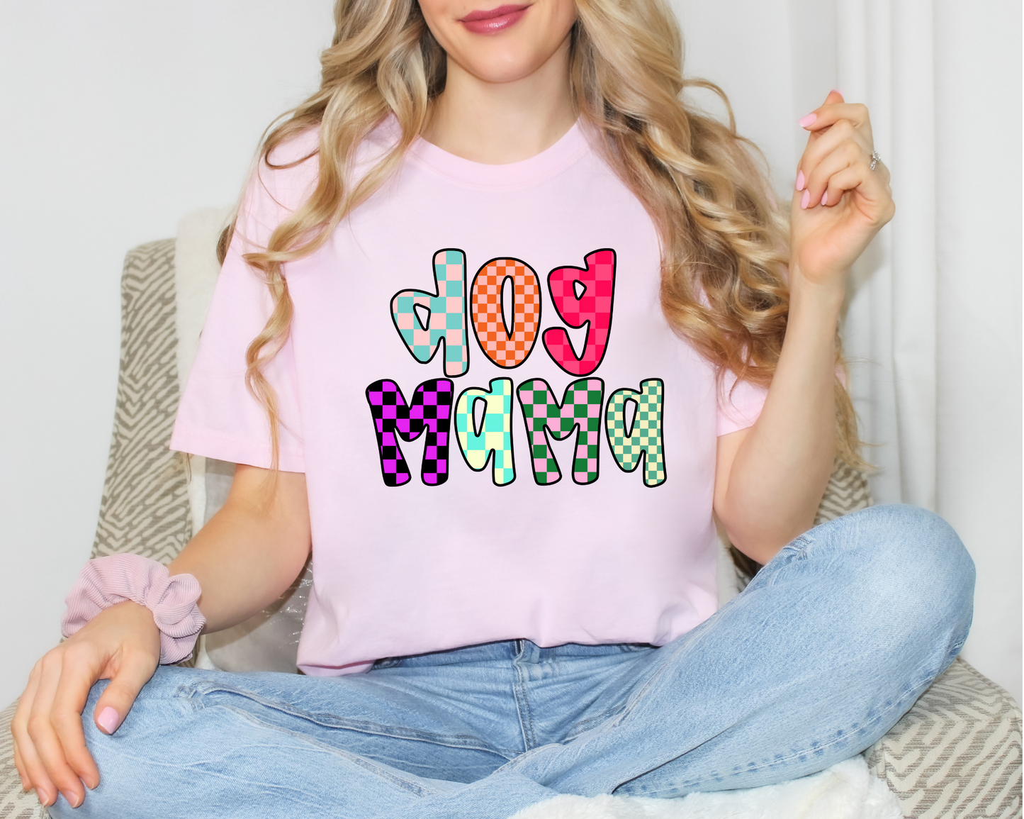 Checkered Dog Mama Tee