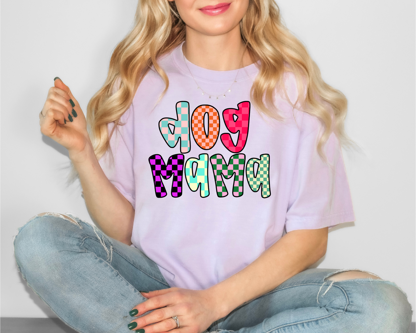 Checkered Dog Mama Tee