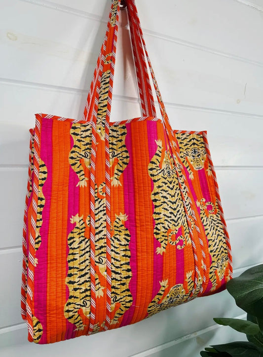 Tiger Print Quilted Tote Bag