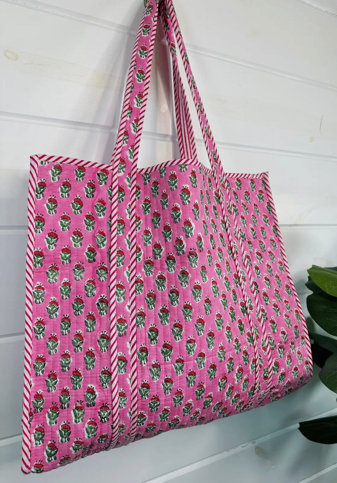 Pink Floral Quilted Tote Bag