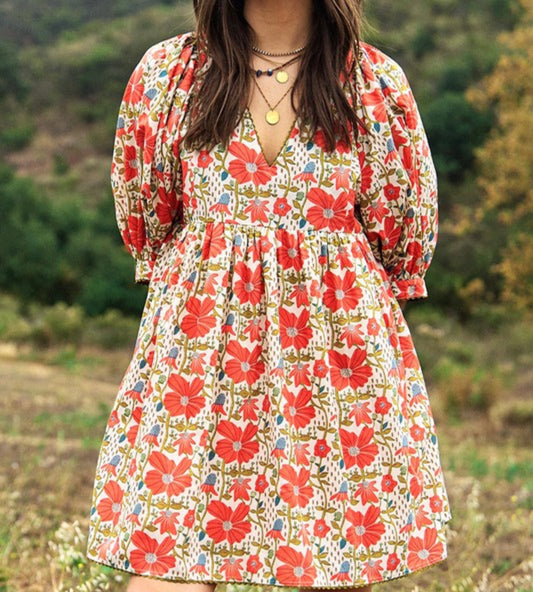 Autumn Floral Dress - Cream