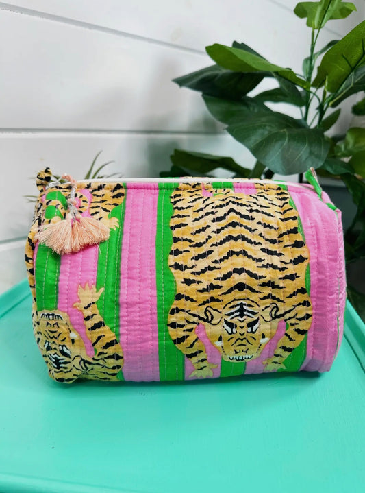 Tiger Print Quilted Makeup Bag