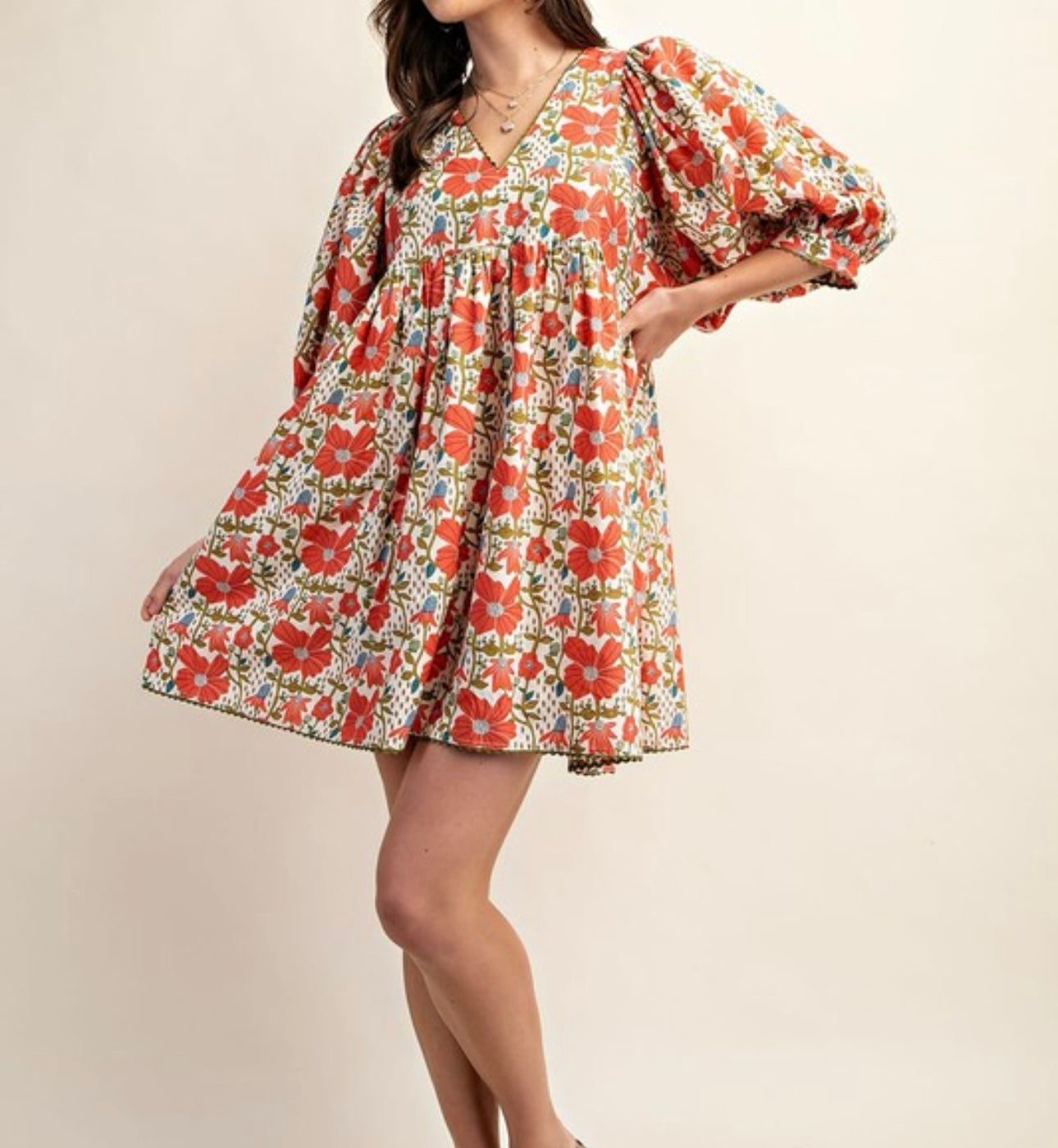 Autumn Floral Dress - Cream