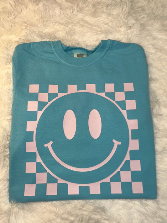 Pink Checkered Smiley Tee