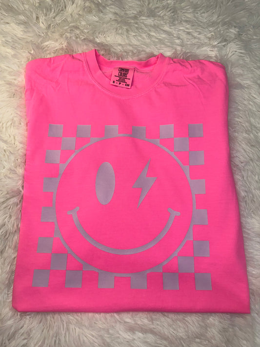 Purple Checkered Smiley Tee