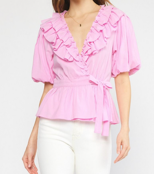 Ruffled V Neck Top